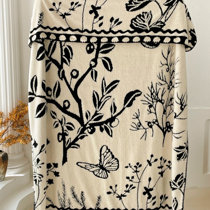 91家纺网 家纺一手货源 找家纺 晚爱家纺（原晚安家居） 2025新款跨境多功能盖毯沙发毯双面印花舒棉绒毛毯 蝴蝶树