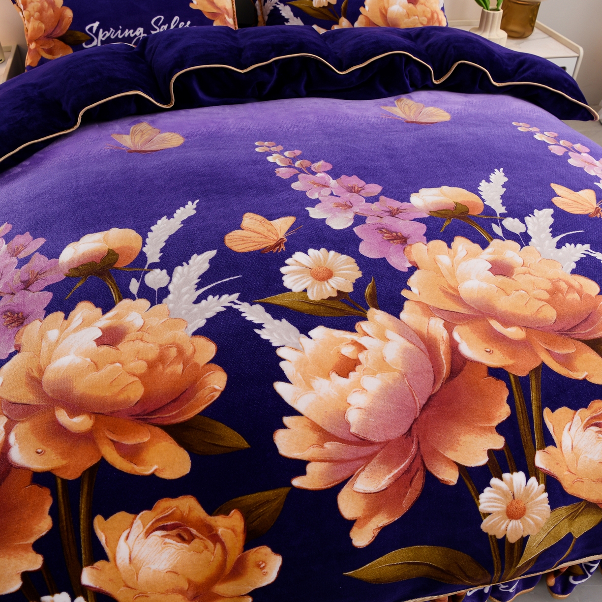 91家纺网 家纺一手货源 找家纺 贝诗梦 2025直播8.5斤高克重牛奶绒金貂法莱绒保暖四件套 姹紫嫣红