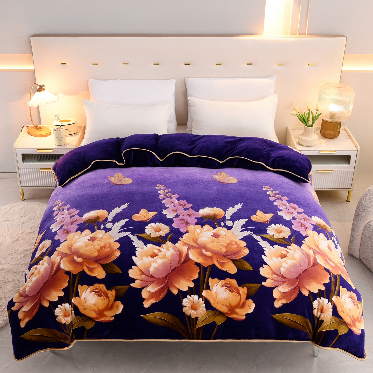 91家纺网 家纺一手货源 找家纺 贝诗梦 2025直播8.5斤高克重牛奶绒金貂法莱绒保暖四件套 姹紫嫣红