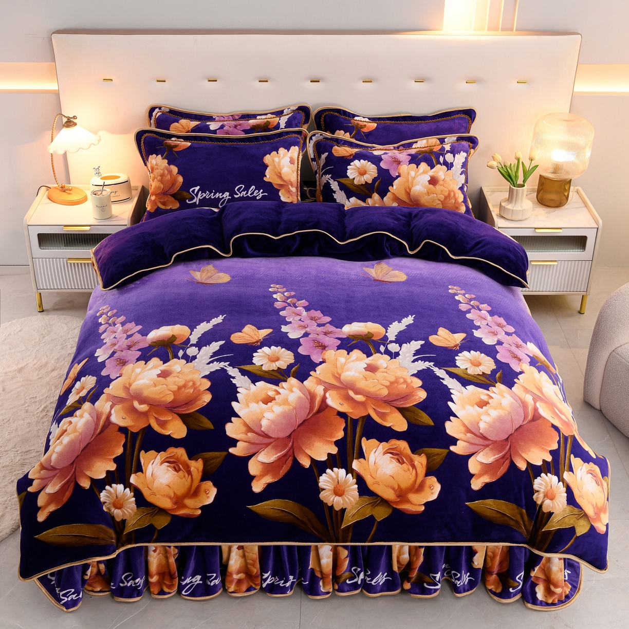 91家纺网 家纺一手货源 找家纺 贝诗梦 2025直播8.5斤高克重牛奶绒金貂法莱绒保暖四件套 姹紫嫣红