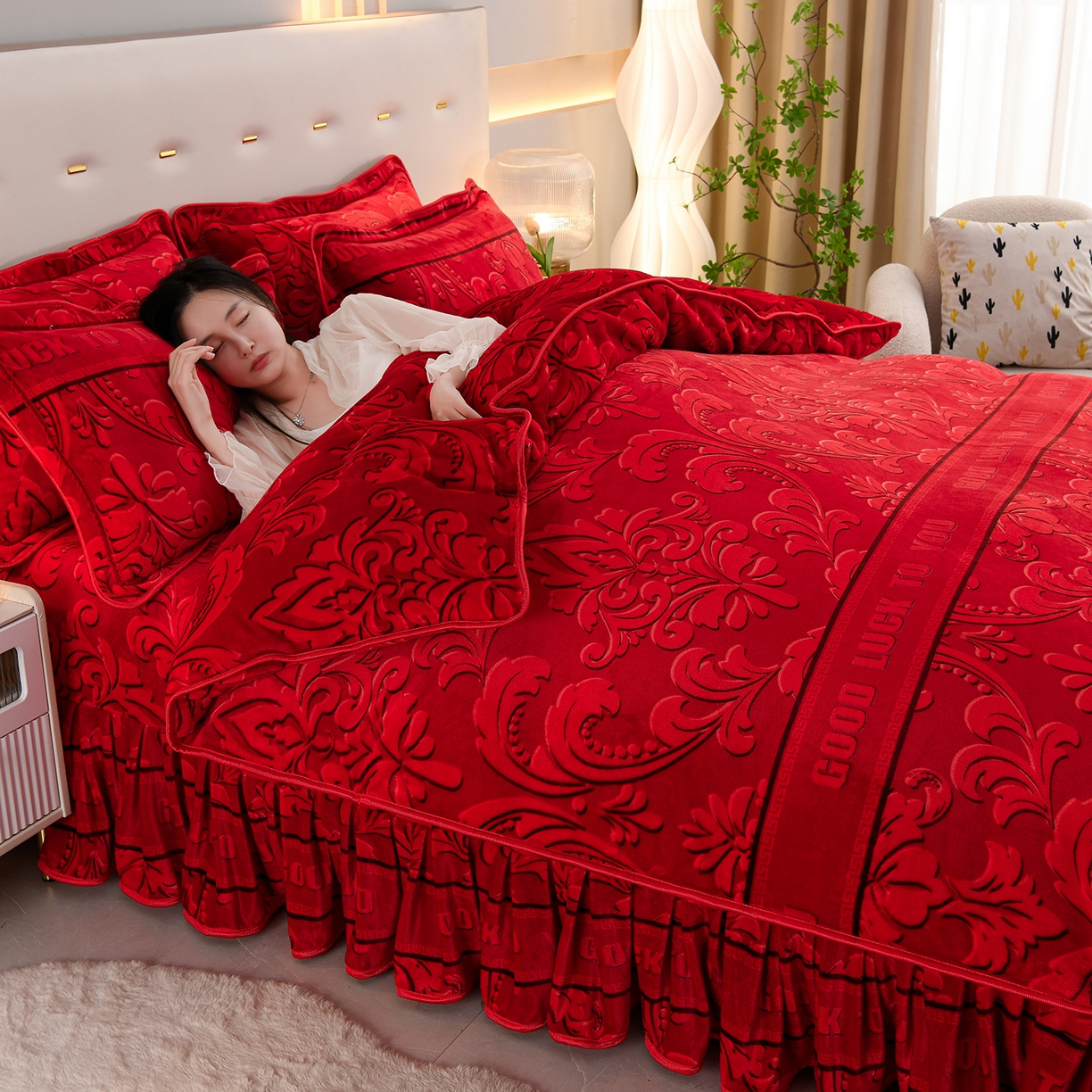 91家纺网 家纺一手货源 找家纺 贝诗梦 2025直播8.5斤高克重牛奶绒金貂法莱绒保暖四件套 甜蜜佳缘