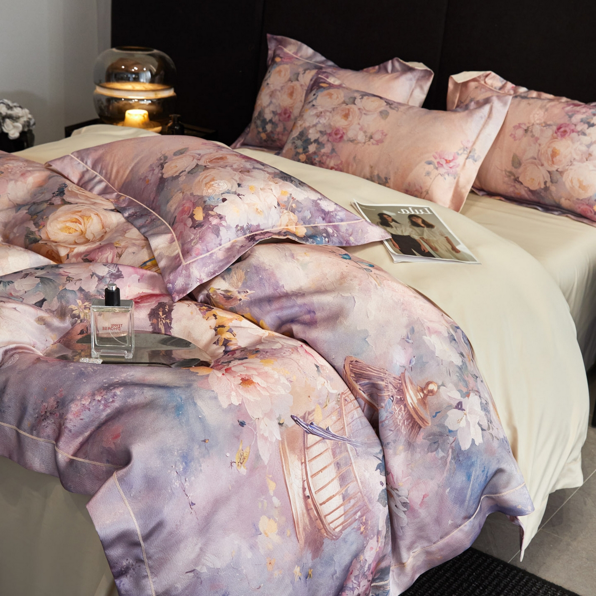 91家纺网 家纺一手货源 找家纺 莱欧纳家纺 2025新款金丝线提花四件套 花伊梦-紫