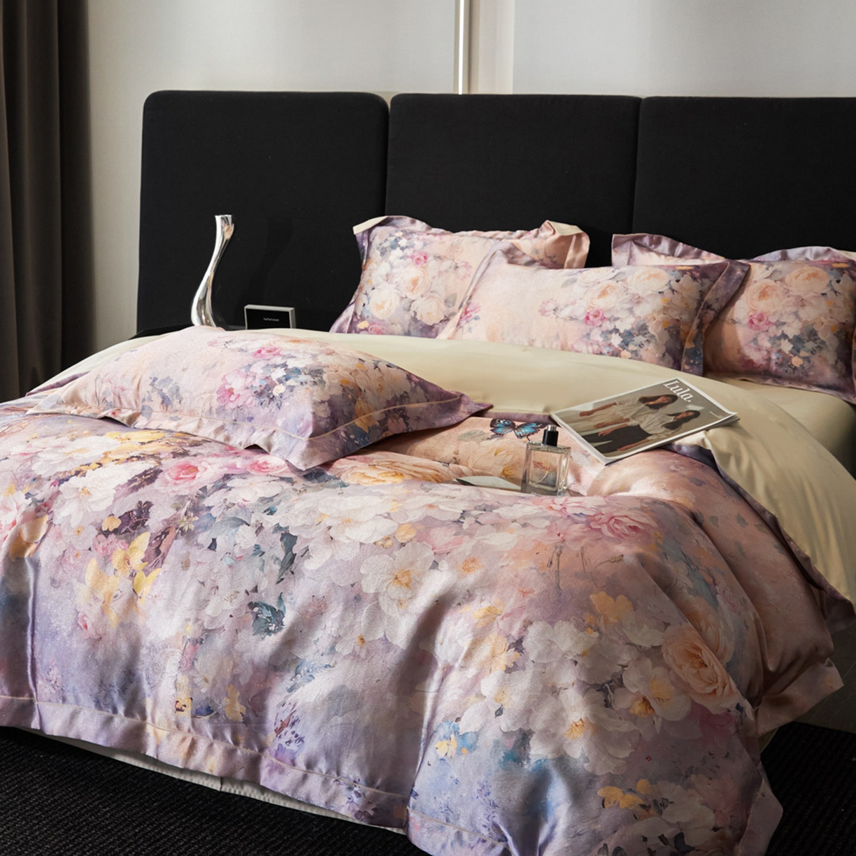 91家纺网 家纺一手货源 找家纺 莱欧纳家纺 2025新款金丝线提花四件套 花伊梦-紫