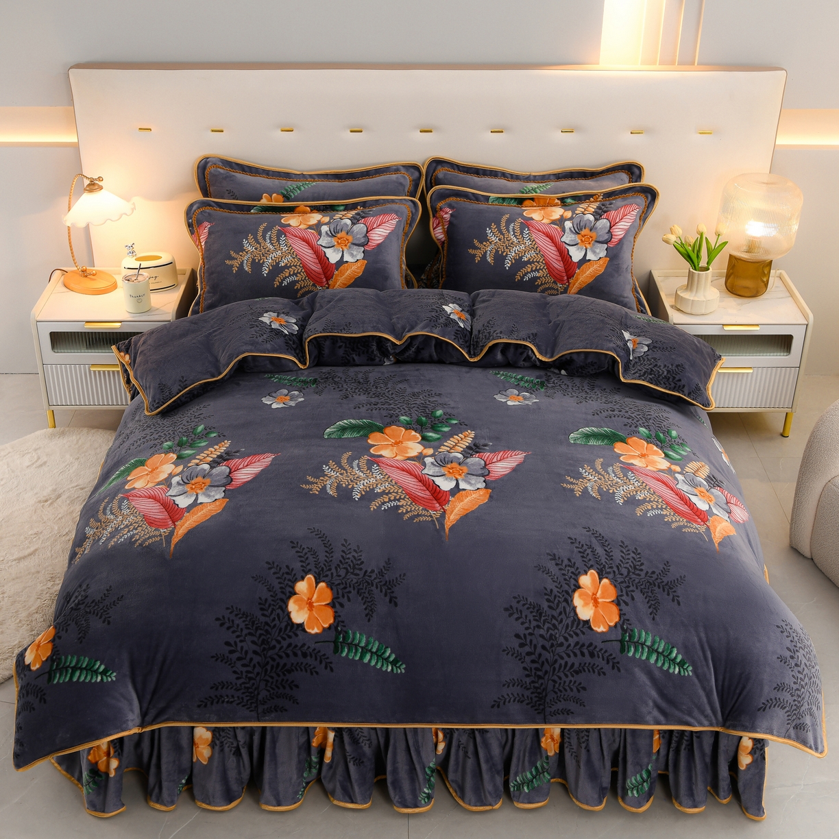 91家纺网 家纺一手货源 找家纺 贝诗梦 2025直播8.5斤高克重牛奶绒金貂法莱绒保暖四件套 盛宴花开