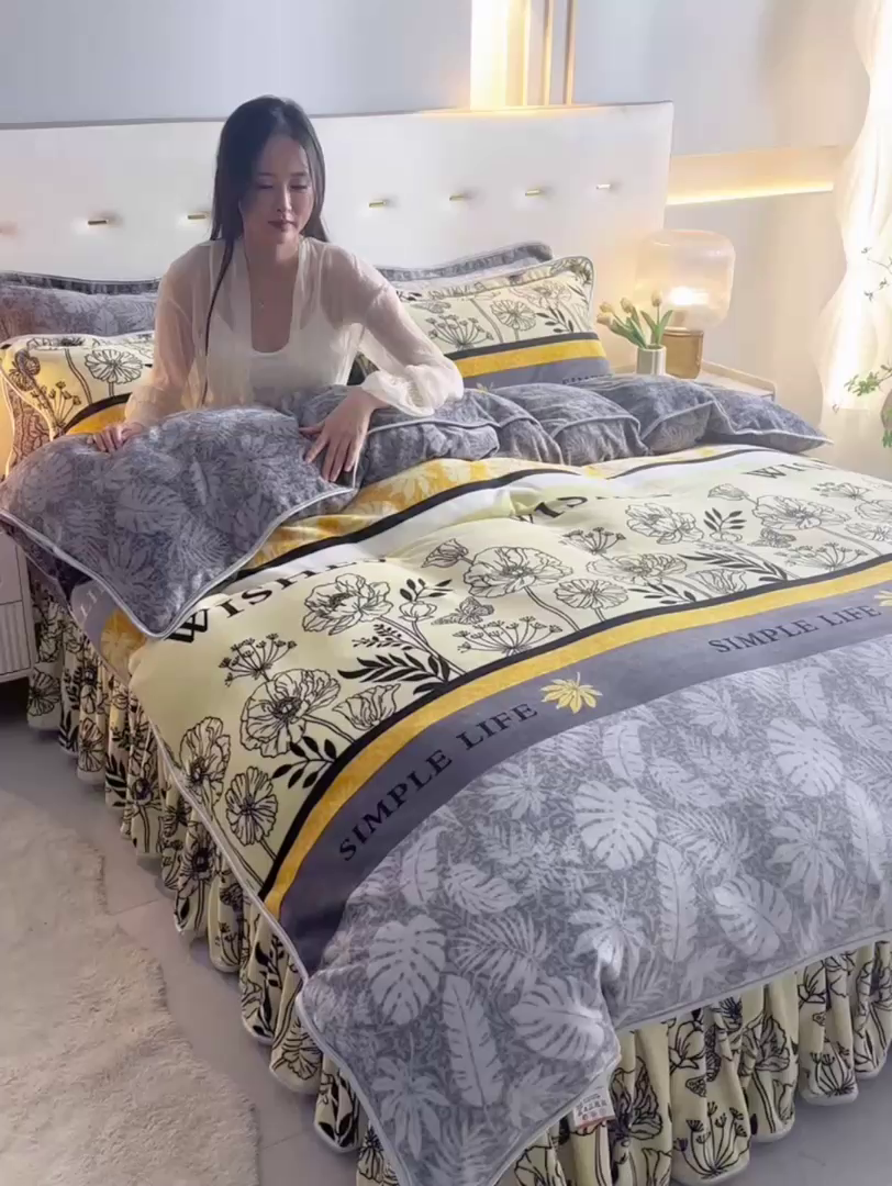 91家纺网 家纺一手货源 找家纺 贝诗梦 2025直播8.5斤高克重牛奶绒金貂法莱绒保暖四件套 朱丽叶