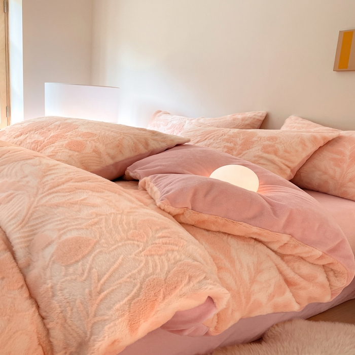 金爱家 2025新款全消光牛奶绒A类纯色獭兔毛绒立体牛奶绒四件套 兔毛罗蒂曼玉色