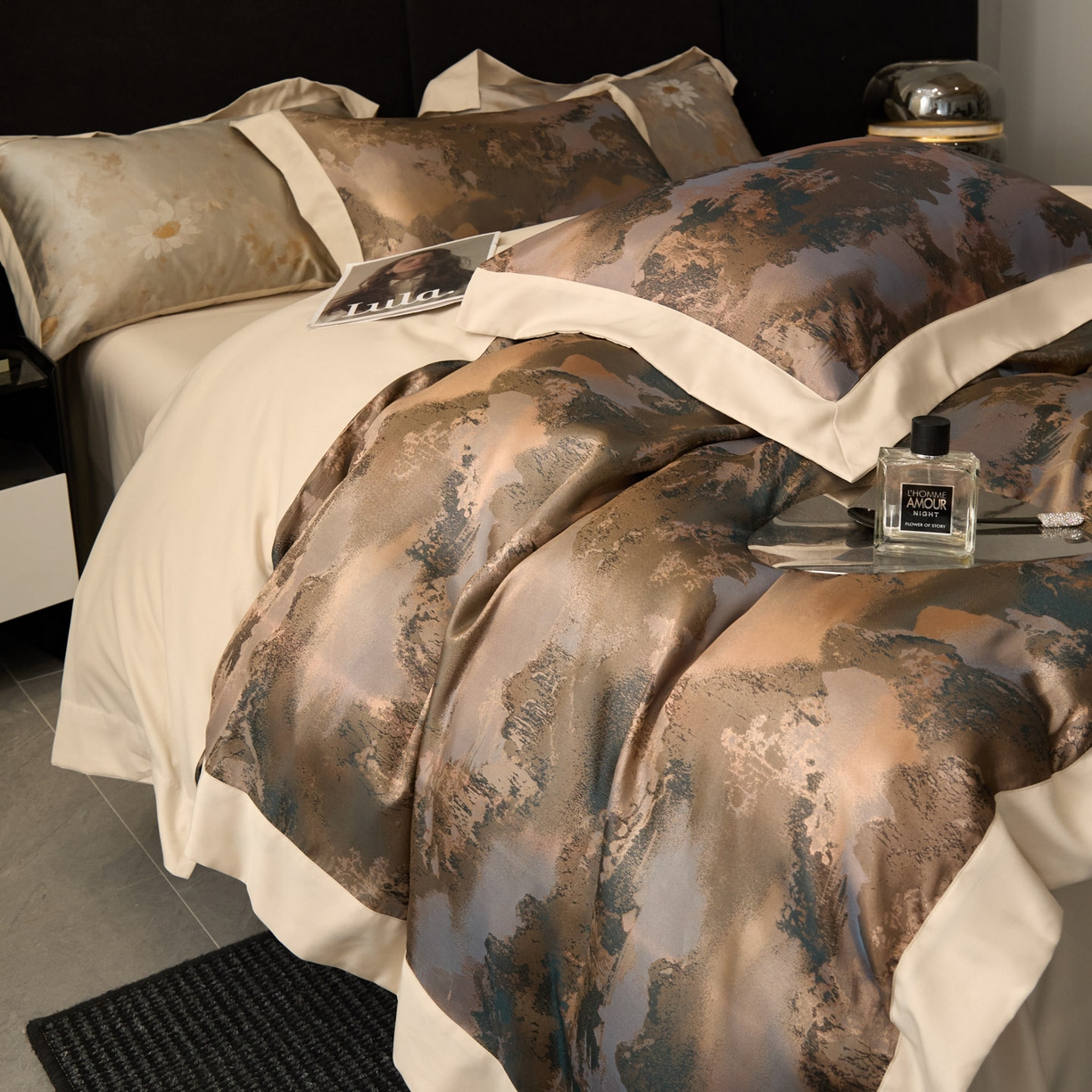 91家纺网 家纺一手货源 找家纺 莱欧纳家纺 2025新款质感多色提花四件套 忆嘉南