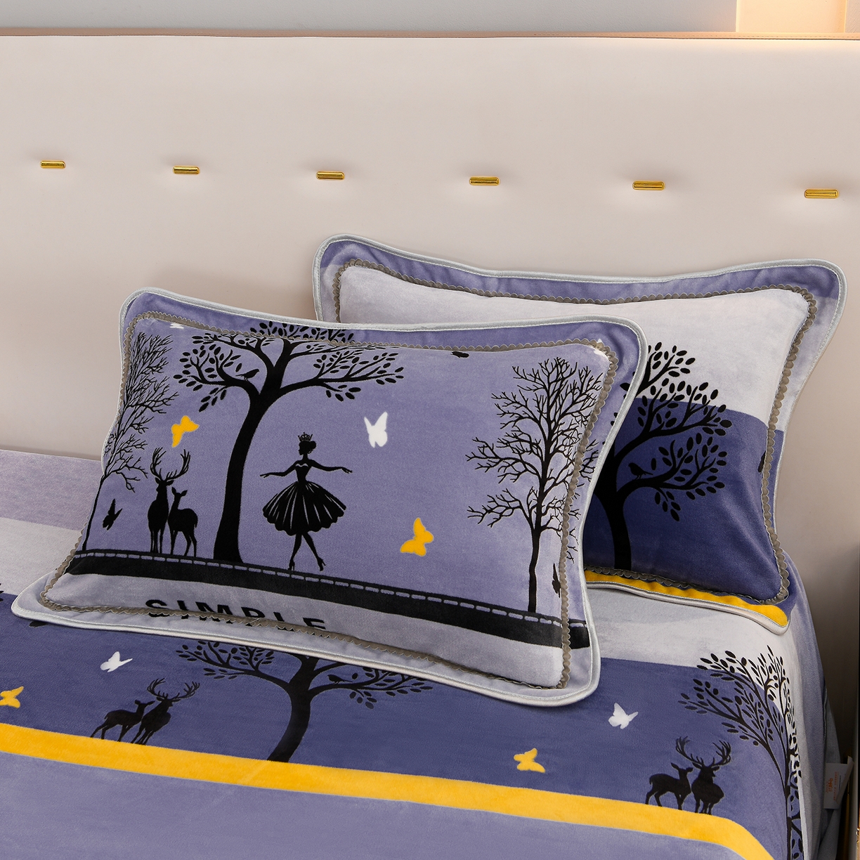 91家纺网 家纺一手货源 找家纺 贝诗梦 2025直播8.5斤高克重牛奶绒金貂法莱绒保暖四件套 发财树