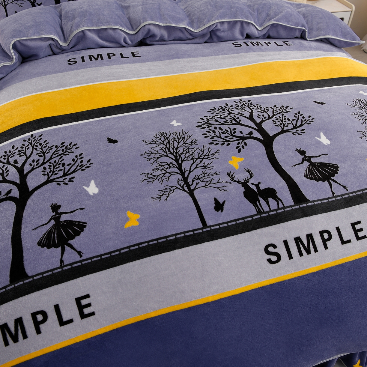 91家纺网 家纺一手货源 找家纺 贝诗梦 2025直播8.5斤高克重牛奶绒金貂法莱绒保暖四件套 发财树