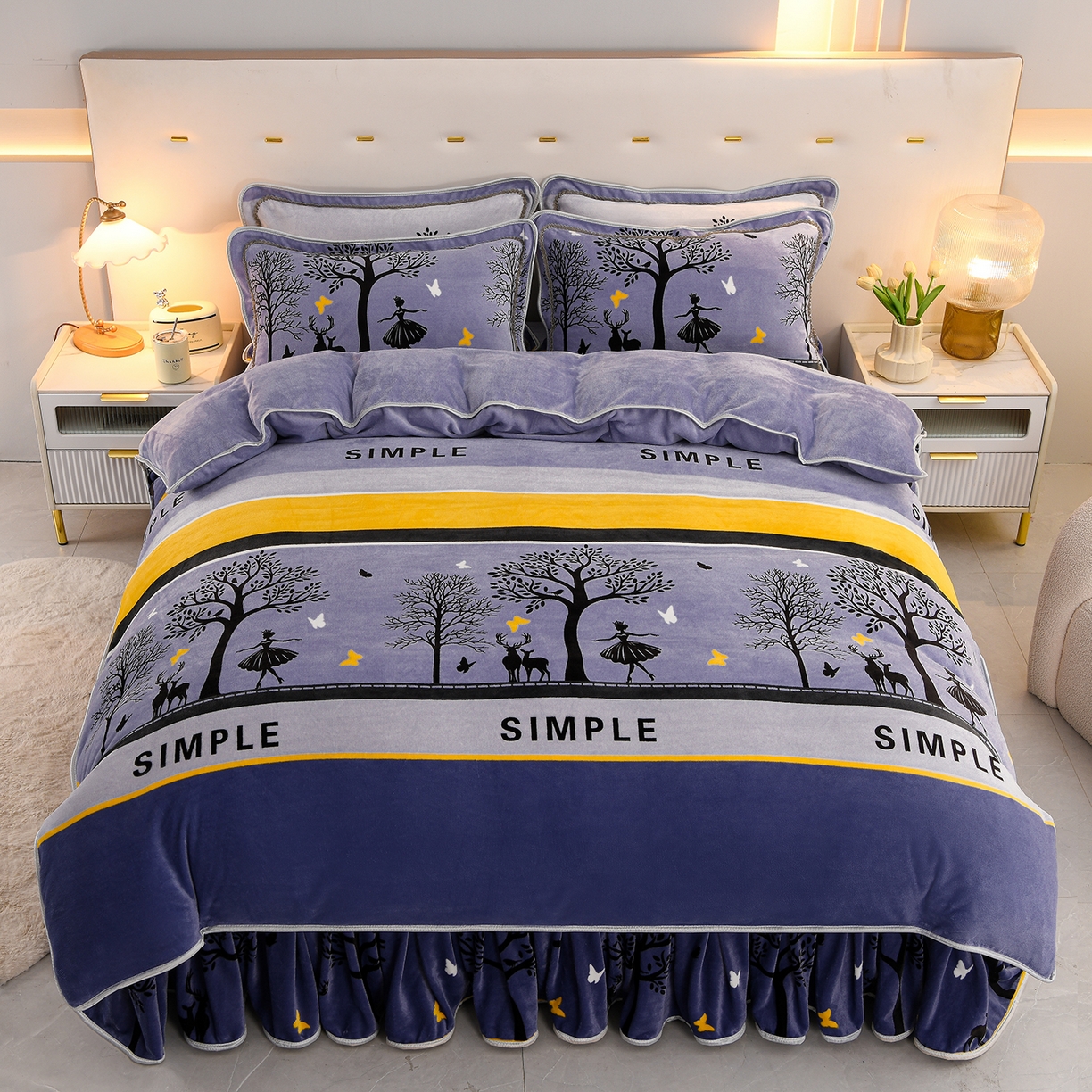 91家纺网 家纺一手货源 找家纺 贝诗梦 2025直播8.5斤高克重牛奶绒金貂法莱绒保暖四件套 发财树