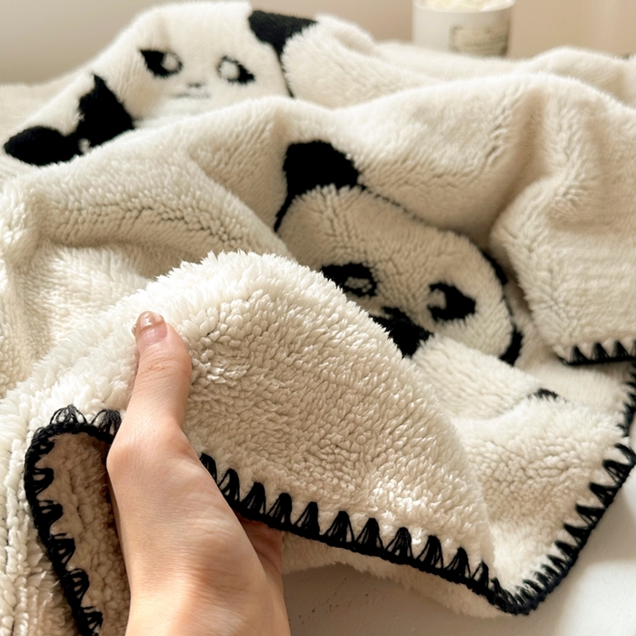 91家纺网 家纺一手货源 找家纺 晚爱家纺（原晚安家居） 2025新款跨境多功能盖毯沙发毯双面印花舒棉绒毛毯 小熊猫