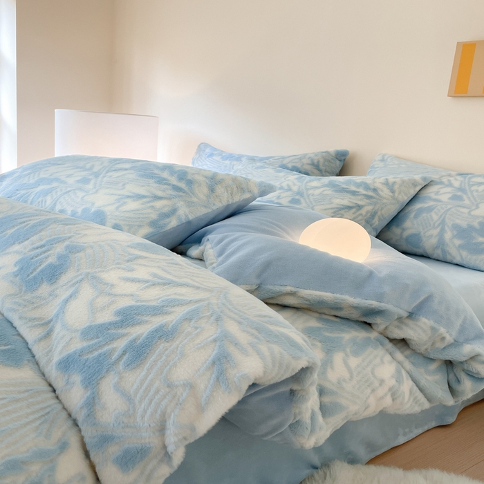 金爱家 2025新款全消光牛奶绒A类纯色獭兔毛绒立体牛奶绒四件套 兔毛罗曼蒂蓝色