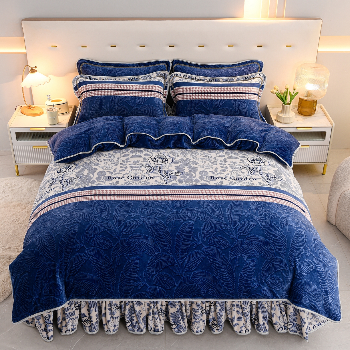 91家纺网 家纺一手货源 找家纺 贝诗梦 2025直播8.5斤高克重牛奶绒金貂法莱绒保暖四件套 玫瑰物语