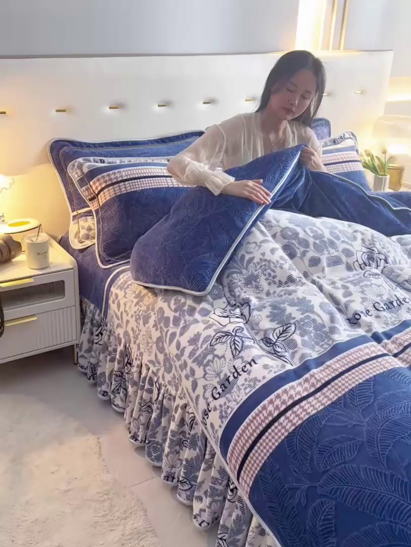 91家纺网 家纺一手货源 找家纺 贝诗梦 2025直播8.5斤高克重牛奶绒金貂法莱绒保暖四件套 玫瑰物语