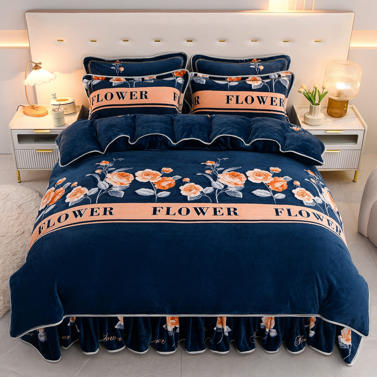 91家纺网 家纺一手货源 找家纺 贝诗梦 2025直播8.5斤高克重牛奶绒金貂法莱绒保暖四件套 月光玫瑰