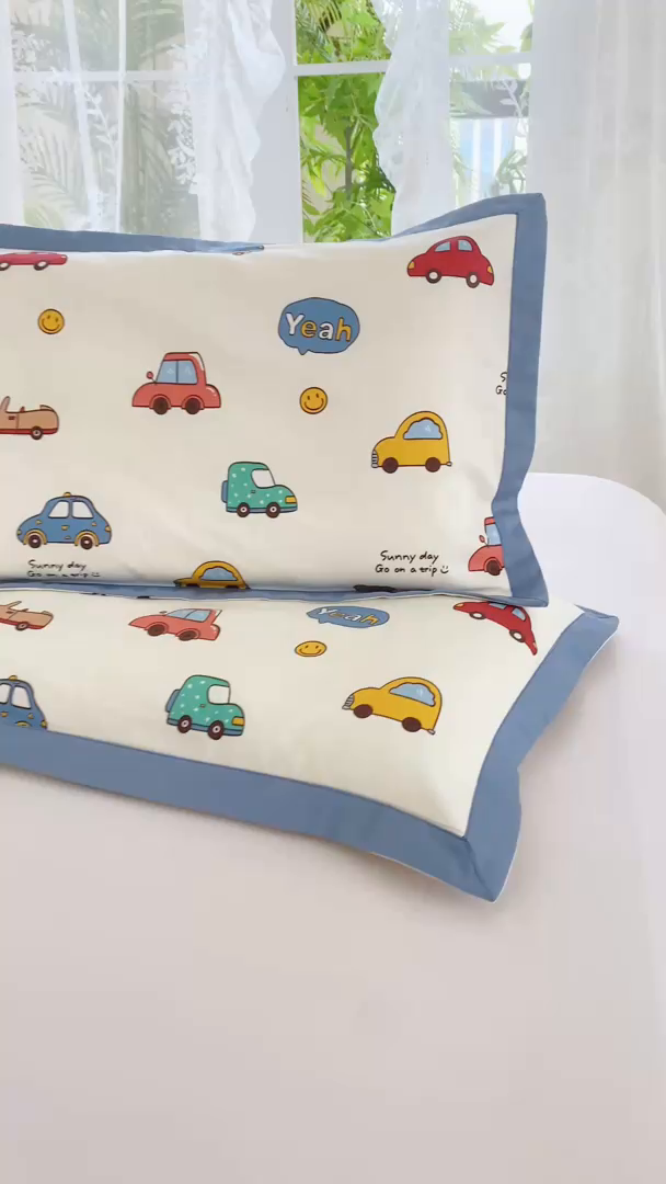 91家纺网 家纺一手货源 找家纺 （总）姝辰 2025新款60S全棉拼角工艺卡通印花学生幼儿园萌趣儿童枕套