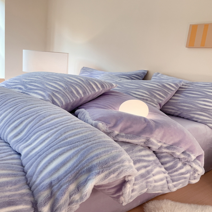 金爱家 2025新款全消光牛奶绒A类纯色獭兔毛绒立体牛奶绒四件套 兔毛时空紫色