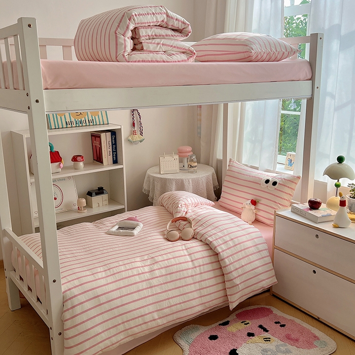 91家纺网 家纺一手货源 找家纺 （总）桃心家居 2025新款A类学生床三件套亲肤舒适软糯云柔水洗棉大眼睛毛巾绣混搭格子撞色系列四件套