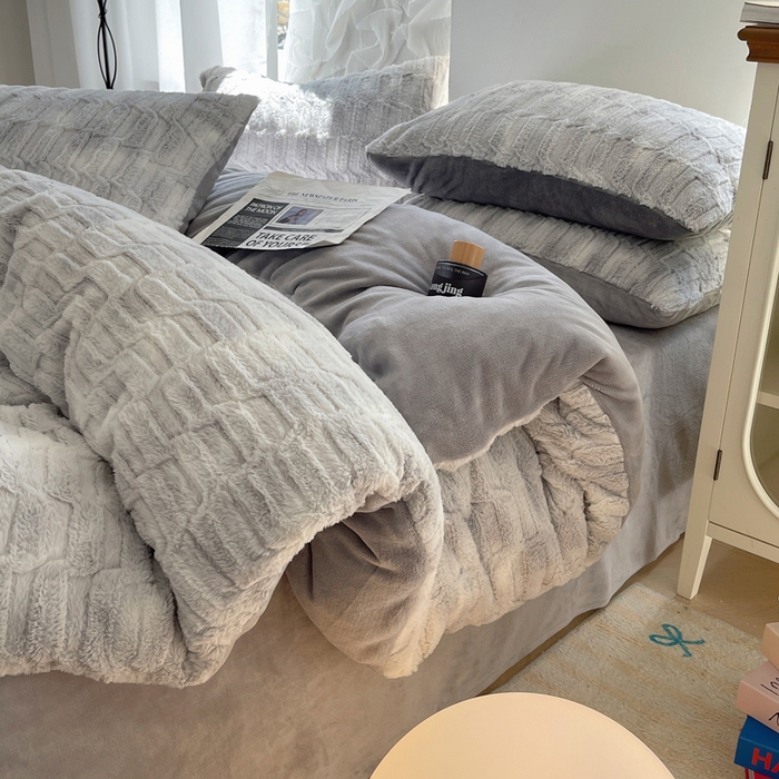 金爱家 2025新款全消光牛奶绒A类纯色獭兔毛绒立体牛奶绒四件套 晕染灰