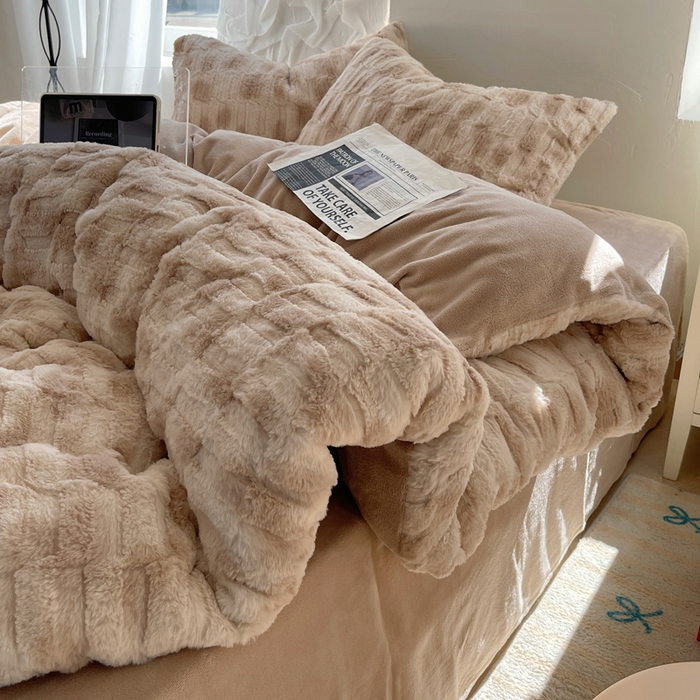 金爱家 2025新款全消光牛奶绒A类纯色獭兔毛绒立体牛奶绒四件套 晕染咖