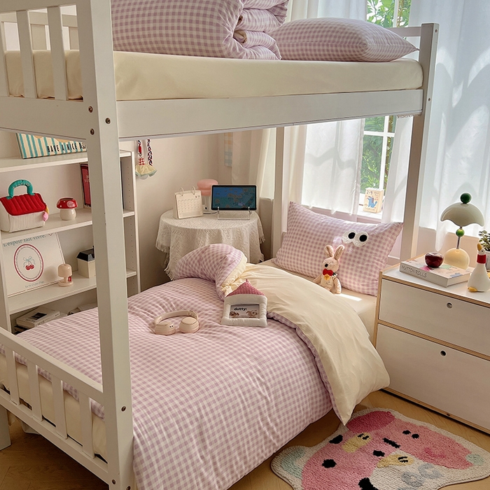 91家纺网 家纺一手货源 找家纺 （总）桃心家居 2025新款A类学生床三件套亲肤舒适软糯云柔水洗棉大眼睛毛巾绣混搭格子撞色系列四件套