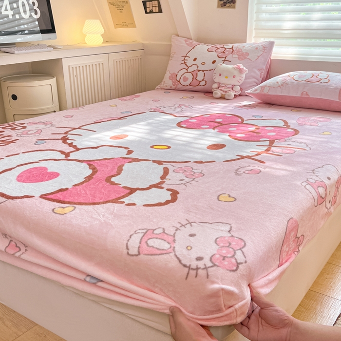 91家纺网 家纺一手货源 找家纺 金爱家 2025新款高克重牛奶绒单品系列保暖床单床笠单件 绒-D爱心kt