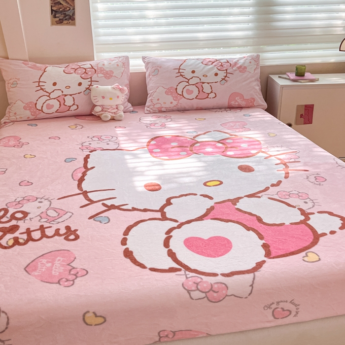 91家纺网 家纺一手货源 找家纺 金爱家 2025新款高克重牛奶绒单品系列保暖床单床笠单件 绒-D爱心kt