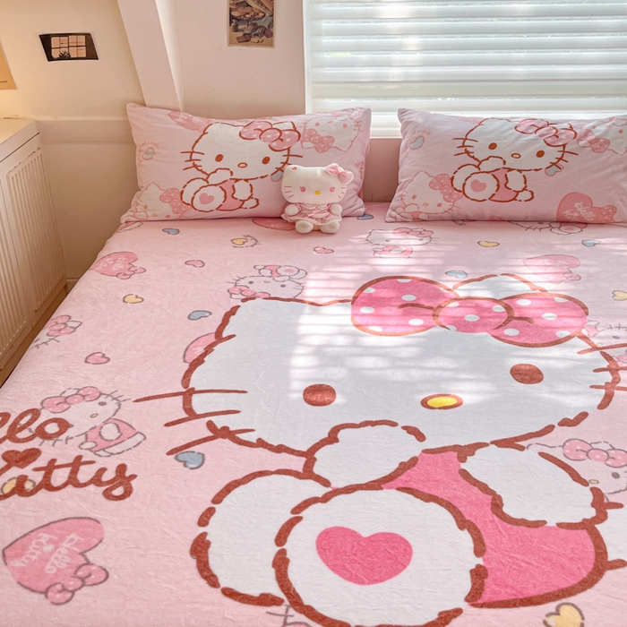 91家纺网 家纺一手货源 找家纺 金爱家 2025新款高克重牛奶绒单品系列保暖床单床笠单件 绒-D爱心kt