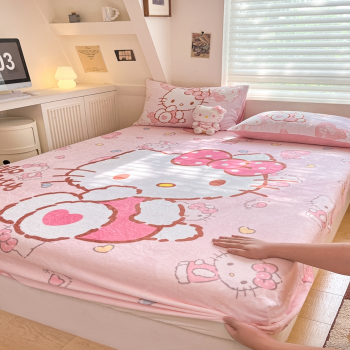 91家纺网 家纺一手货源 找家纺 金爱家 2025新款高克重牛奶绒单品系列保暖床单床笠单件 绒-D爱心kt