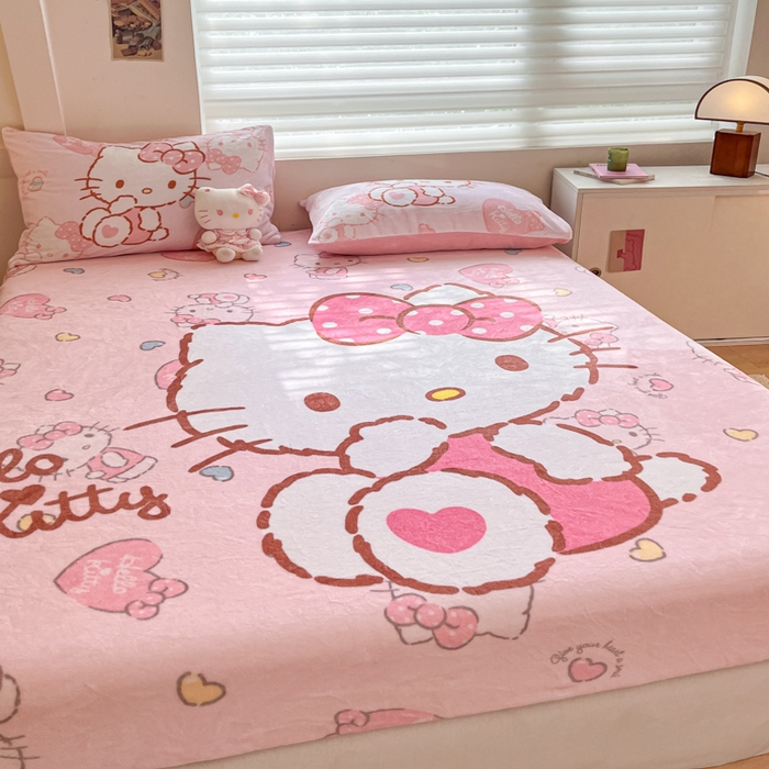 91家纺网 家纺一手货源 找家纺 金爱家 2025新款高克重牛奶绒单品系列保暖床单床笠单件 绒-D爱心kt