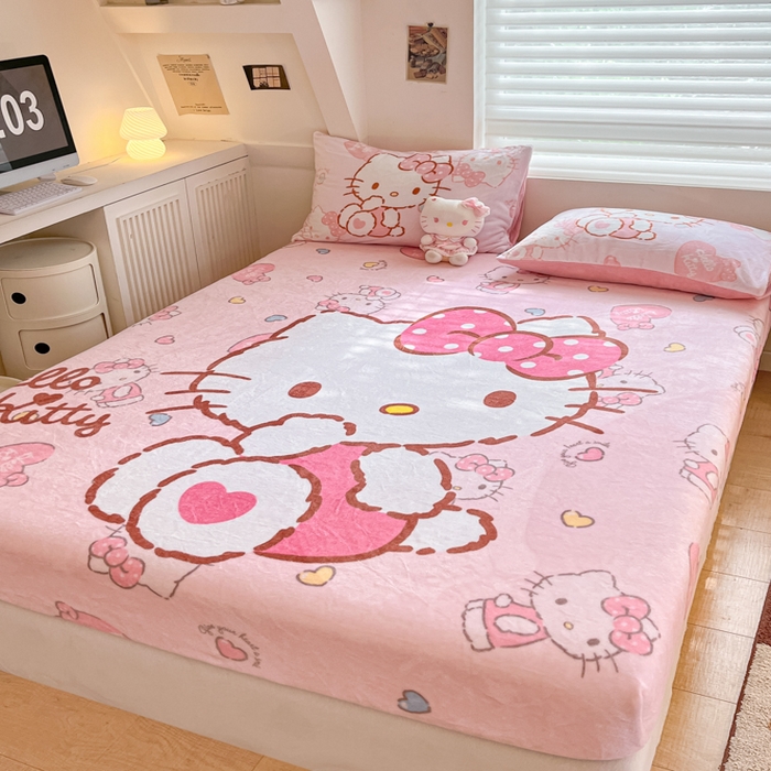 91家纺网 家纺一手货源 找家纺 金爱家 2025新款高克重牛奶绒单品系列保暖床单床笠单件 绒-D爱心kt