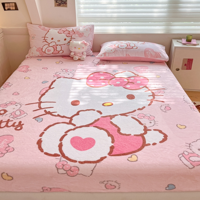 91家纺网 家纺一手货源 找家纺 金爱家 2025新款高克重牛奶绒单品系列保暖床单床笠单件 绒-D爱心kt