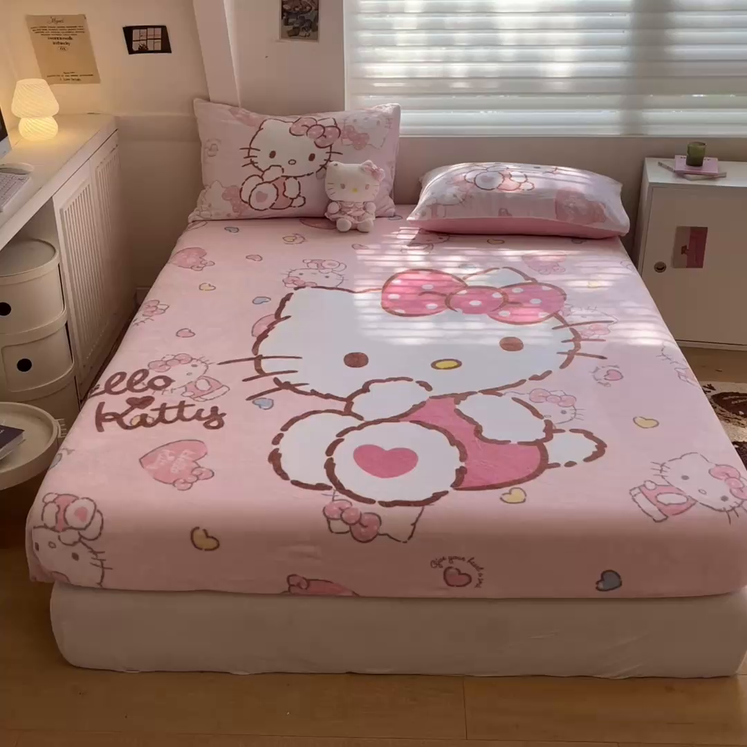 91家纺网 家纺一手货源 找家纺 金爱家 2025新款高克重牛奶绒单品系列保暖床单床笠单件 绒-D爱心kt