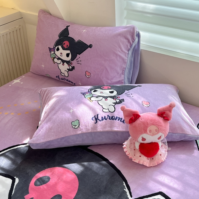 91家纺网 家纺一手货源 找家纺 金爱家 2025新款高克重牛奶绒单品系列保暖床单床笠单件 绒-D冰淇淋甜心库洛米