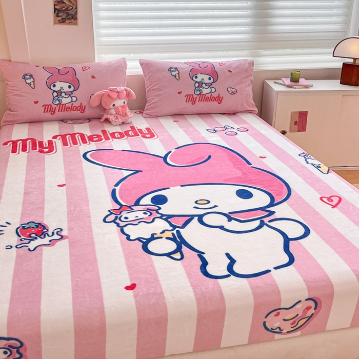 91家纺网 家纺一手货源 找家纺 金爱家 2025新款高克重牛奶绒单品系列保暖床单床笠单件 绒-D草莓冰淇淋美乐蒂