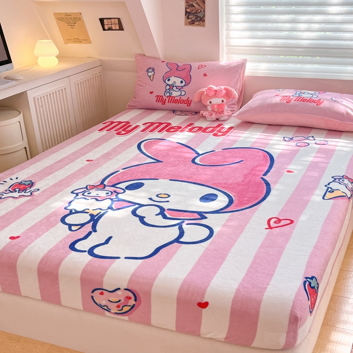 91家纺网 家纺一手货源 找家纺 金爱家 2025新款高克重牛奶绒单品系列保暖床单床笠单件 绒-D草莓冰淇淋美乐蒂