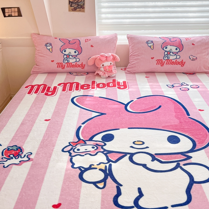 91家纺网 家纺一手货源 找家纺 金爱家 2025新款高克重牛奶绒单品系列保暖床单床笠单件 绒-D草莓冰淇淋美乐蒂