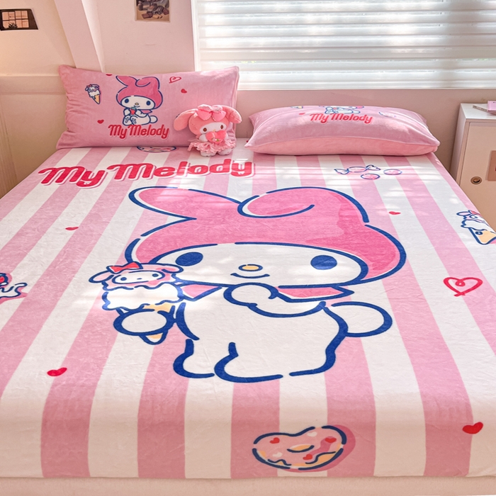 91家纺网 家纺一手货源 找家纺 金爱家 2025新款高克重牛奶绒单品系列保暖床单床笠单件 绒-D草莓冰淇淋美乐蒂