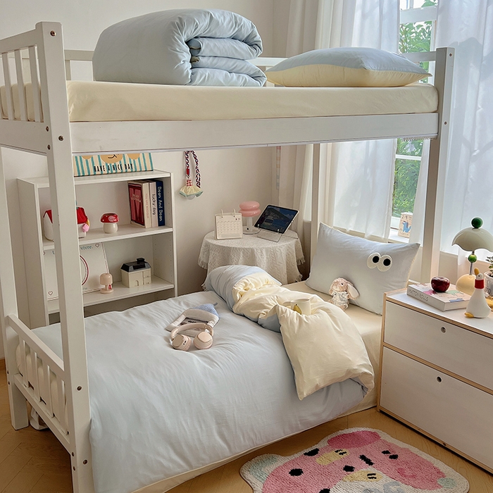 91家纺网 家纺一手货源 找家纺 桃心家居 2025新款A类学生床三件套亲肤舒适软糯云柔水洗棉大眼睛毛巾绣混搭格子撞色系列四件套 云柔水洗棉-大眼海盐奶黄