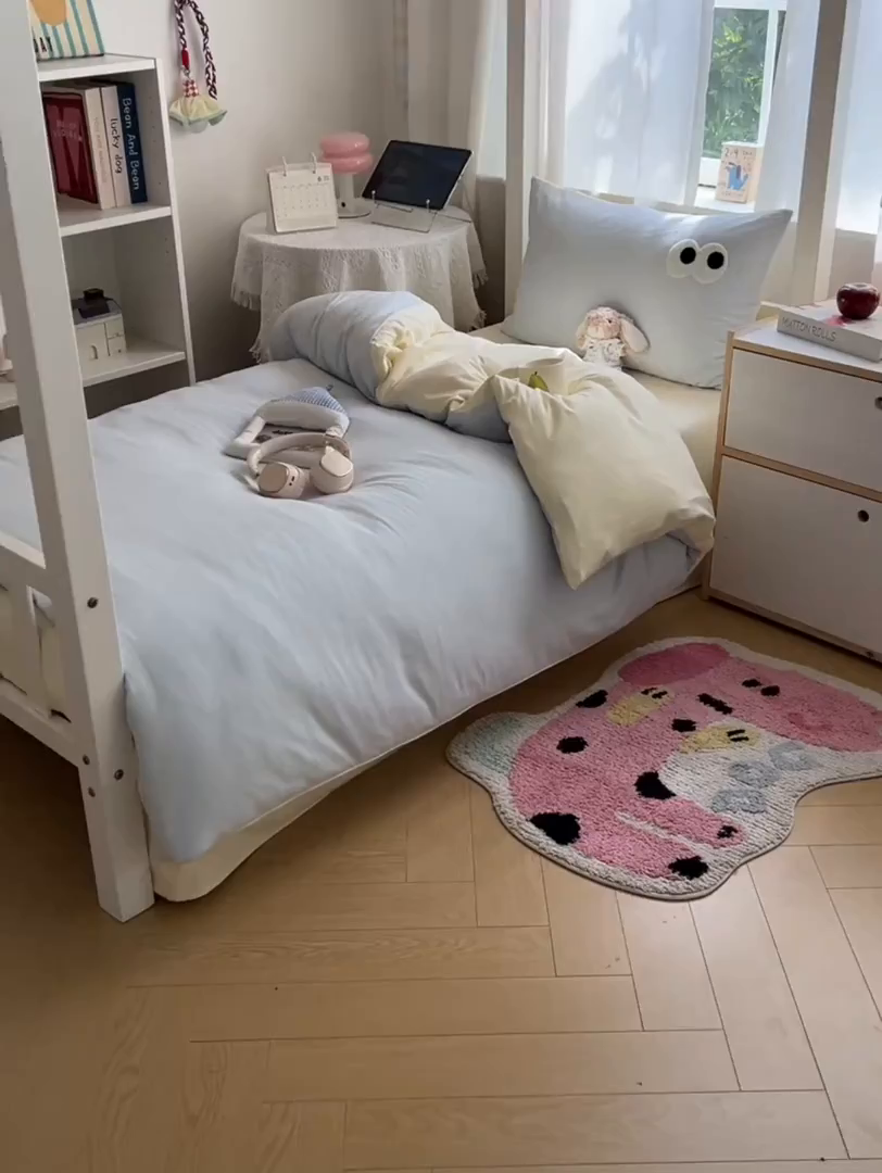 91家纺网 家纺一手货源 找家纺 桃心家居 2025新款A类学生床三件套亲肤舒适软糯云柔水洗棉大眼睛毛巾绣混搭格子撞色系列四件套 云柔水洗棉-大眼奶黄小蓝格2