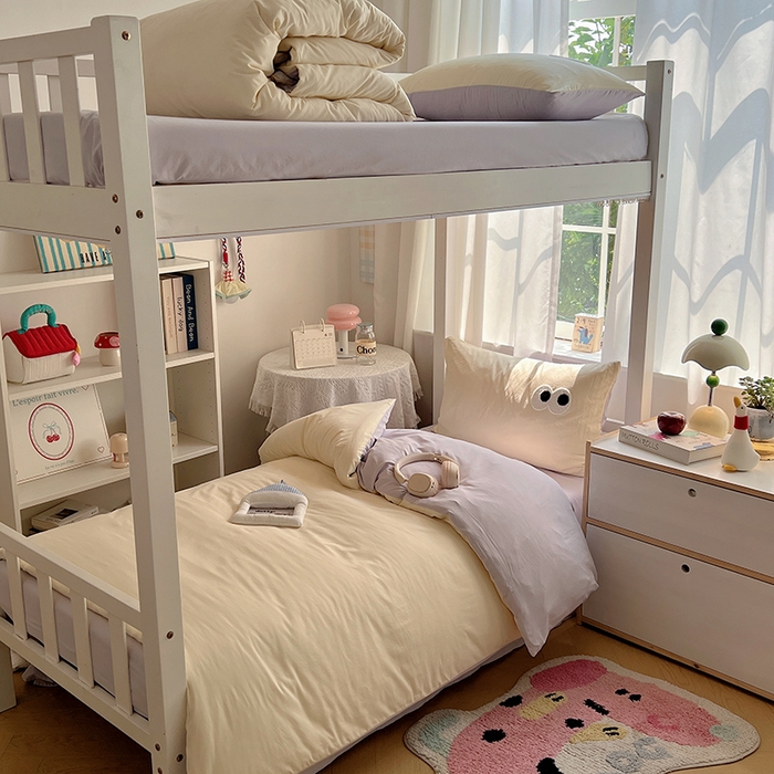 桃心家居 2025新款A类学生床三件套亲肤舒适软糯云柔水洗棉大眼睛毛巾绣混搭格子撞色系列四件套 云柔水洗棉-大眼奶油葡萄