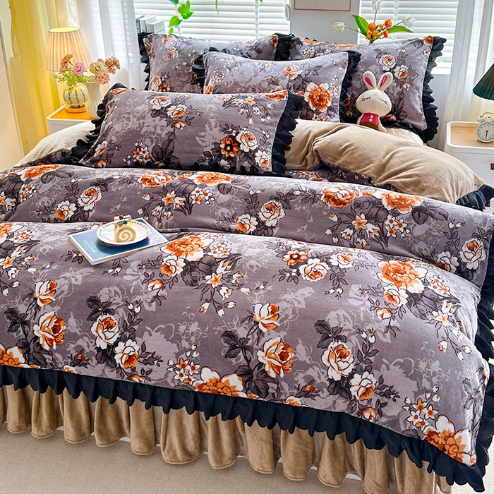 91家纺网 家纺一手货源 找家纺 望淮家纺 2025新款韩版牛奶绒四件套 花恋