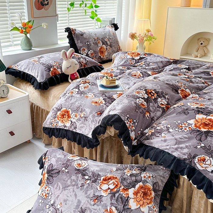 91家纺网 家纺一手货源 找家纺 望淮家纺 2025新款韩版牛奶绒四件套 花恋