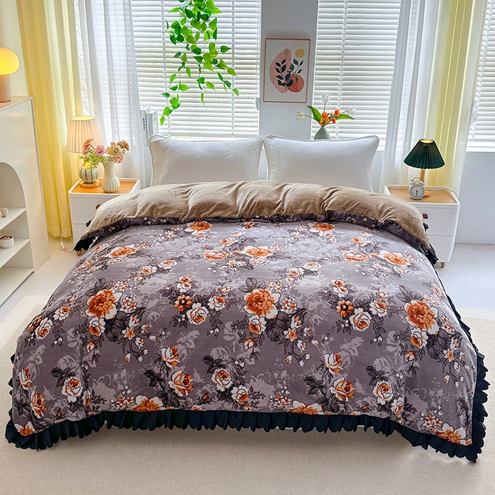 91家纺网 家纺一手货源 找家纺 望淮家纺 2025新款韩版牛奶绒四件套 花恋