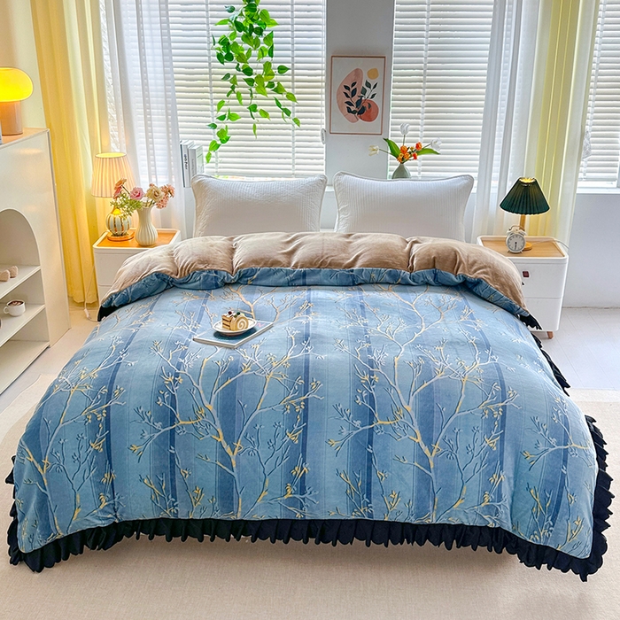 91家纺网 家纺一手货源 找家纺 望淮家纺 2025新款韩版牛奶绒四件套 梦幻丛林-蓝