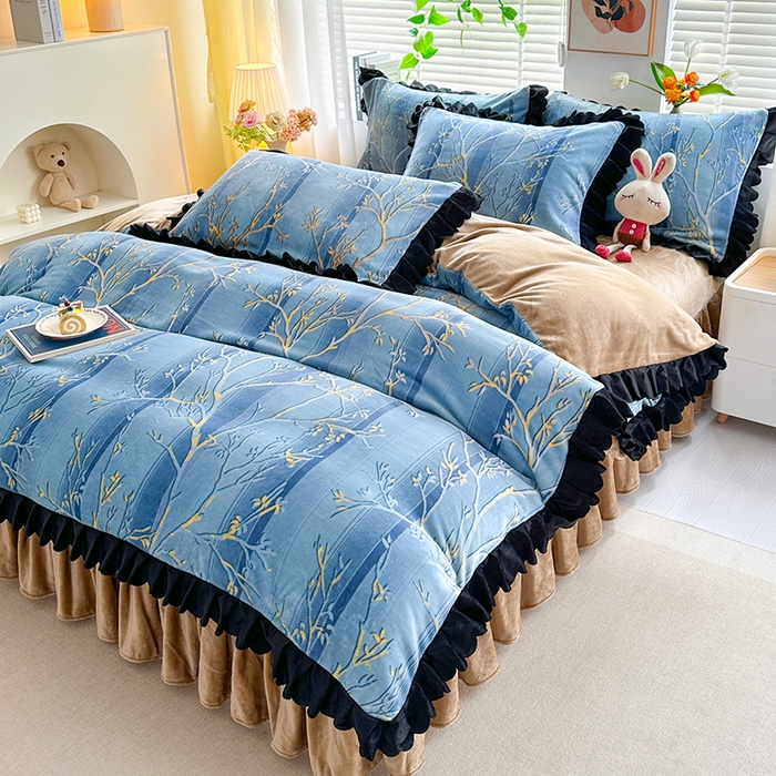 望淮家纺 2025新款韩版牛奶绒四件套 梦幻丛林-蓝
