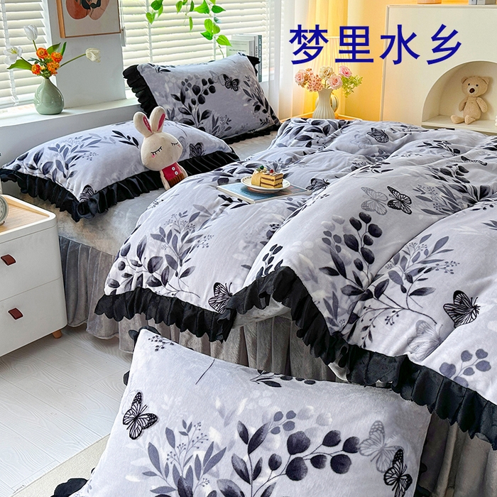 91家纺网 家纺一手货源 找家纺 望淮家纺 2025新款韩版牛奶绒四件套 梦里水乡