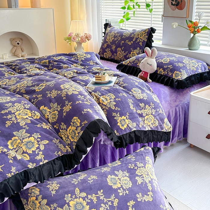 91家纺网 家纺一手货源 找家纺 望淮家纺 2025新款韩版牛奶绒四件套 紫气东来