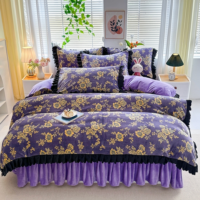 91家纺网 家纺一手货源 找家纺 望淮家纺 2025新款韩版牛奶绒四件套 紫气东来