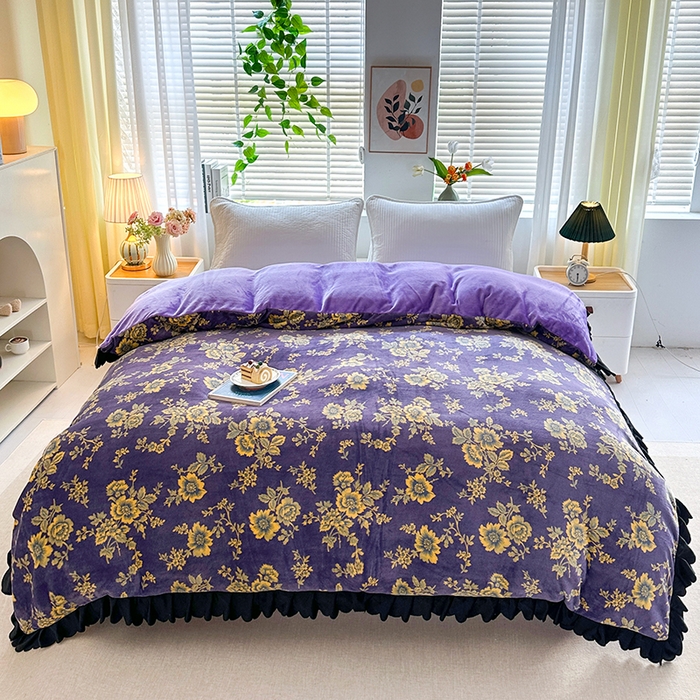 91家纺网 家纺一手货源 找家纺 望淮家纺 2025新款韩版牛奶绒四件套 紫气东来